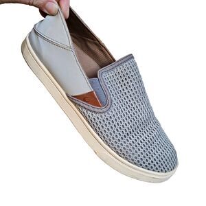 Olukai Pehuea Slip On Sneaker Deck Shoe Women size 6.5 Gray Casual